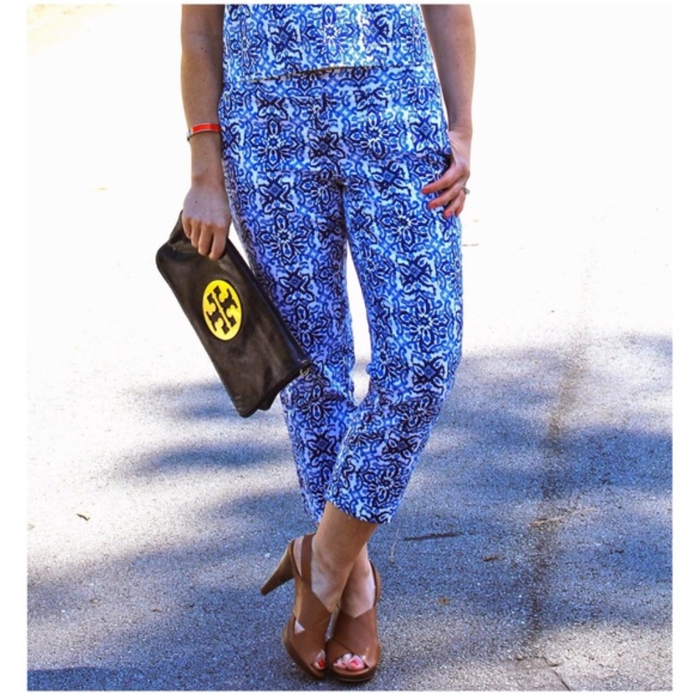 MILLY FOR DESIGNATION Blue Tile Print Capri Pants - Picture 2 of 7